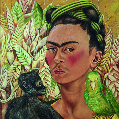 Pintura Autorretrato con chango y loro de Frida Kahlo